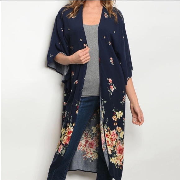 LAST 1 S‼️NAVY FLORAL KIMONO- kimono - Picture 2 of 3